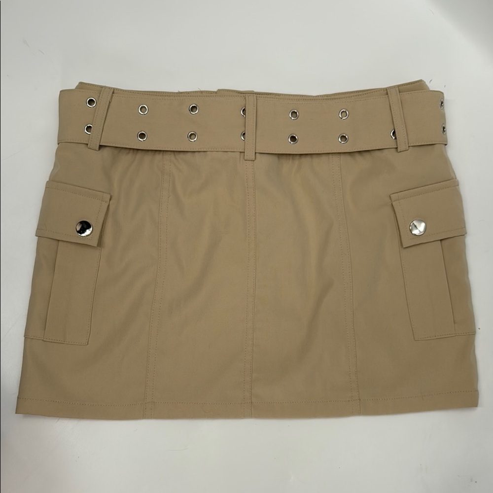 Tan Khaki Cargo Mini Skirt with Belt Size 30” Waist approx. size 11 - Picture 2 of 9